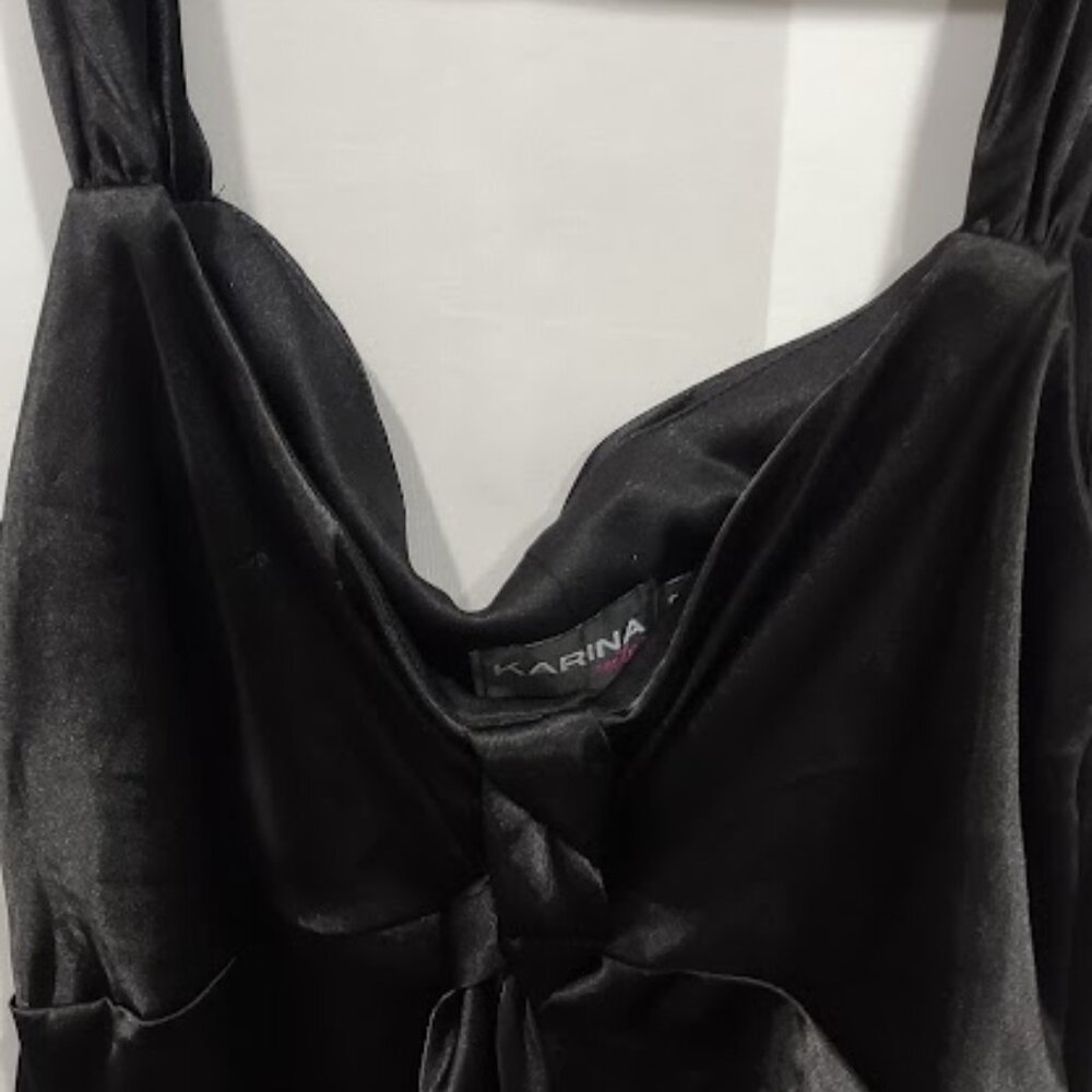KARINA NITES BLACK MAXI  SATIN FEEL NIGHTGOWN Y2K VINTAGE LINED GOTH SIZE 12